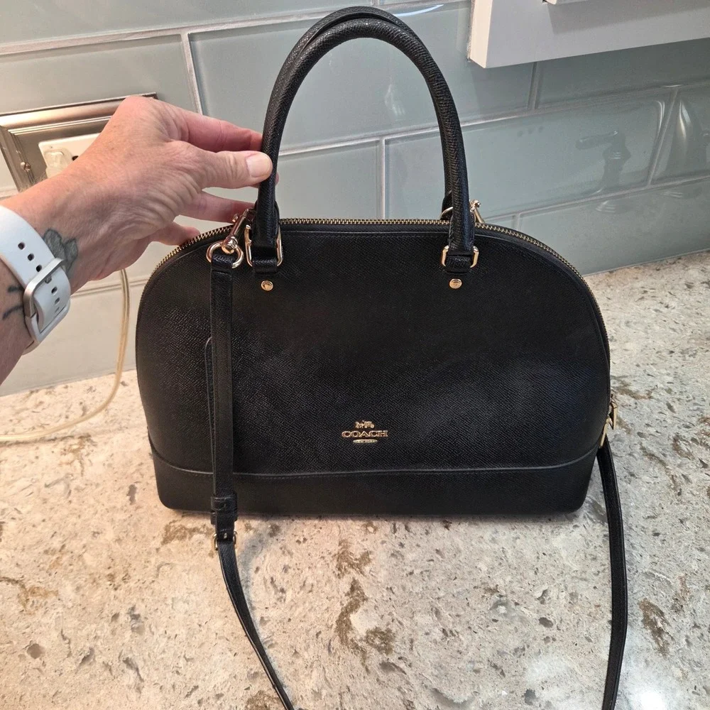 Coach Sierra Satchel Black Crossgrain Leather Dome Bag F27591 Womens